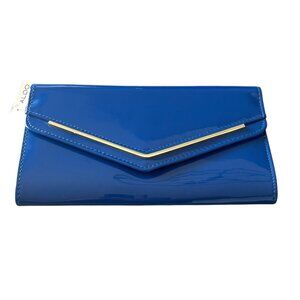 NEW Aldo Blue Envelope faux patent leather clutch with gold Detailing